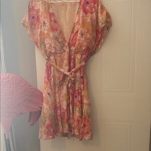 Free People Sheer Beige and Pink Dress